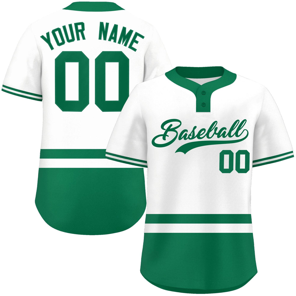 Custom White Kelly Green Color Block Personalized Authentic Two-Button Softball Jersey
