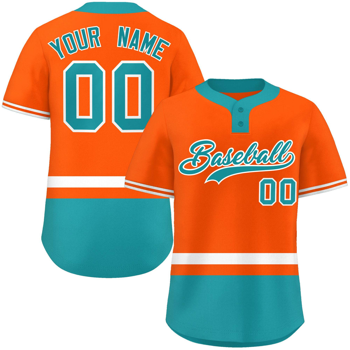 Custom Orange White-Aqua Color Block Personalized Authentic Two-Button Softball Jersey