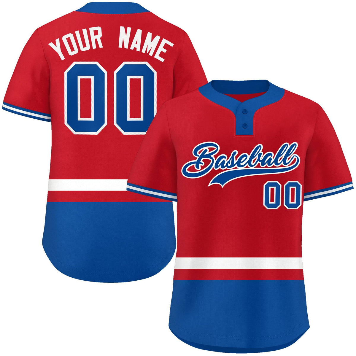 Custom Red White-Royal Color Block Personalized Authentic Two-Button Softball Jersey