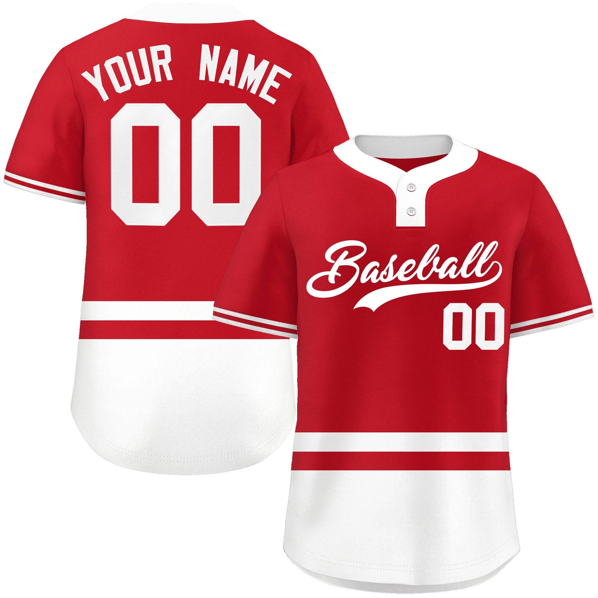 Custom Red White Color Block Personalized Authentic Two-Button Softball Jersey