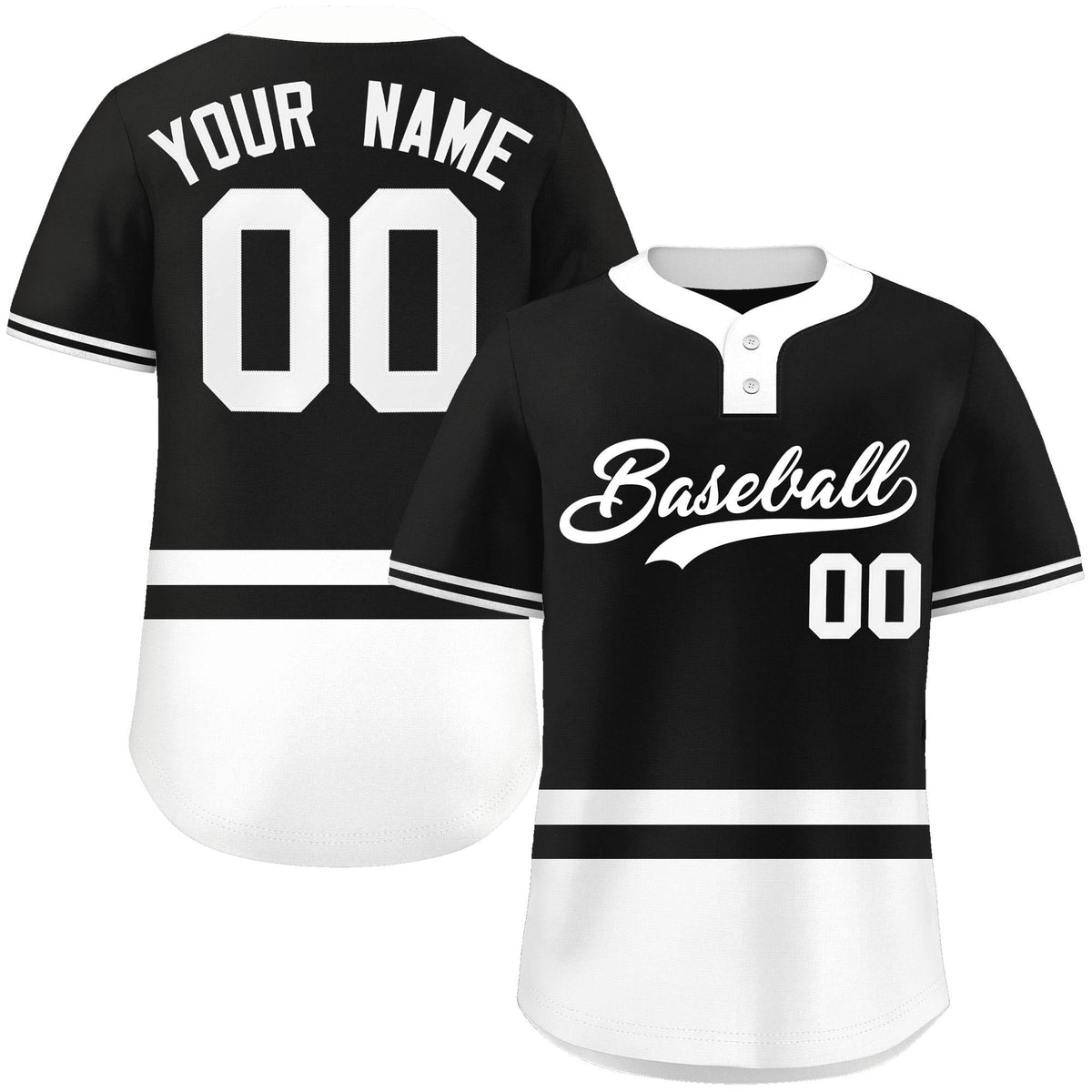 Custom Black White Color Block Personalized Authentic Two-Button Softball Jersey
