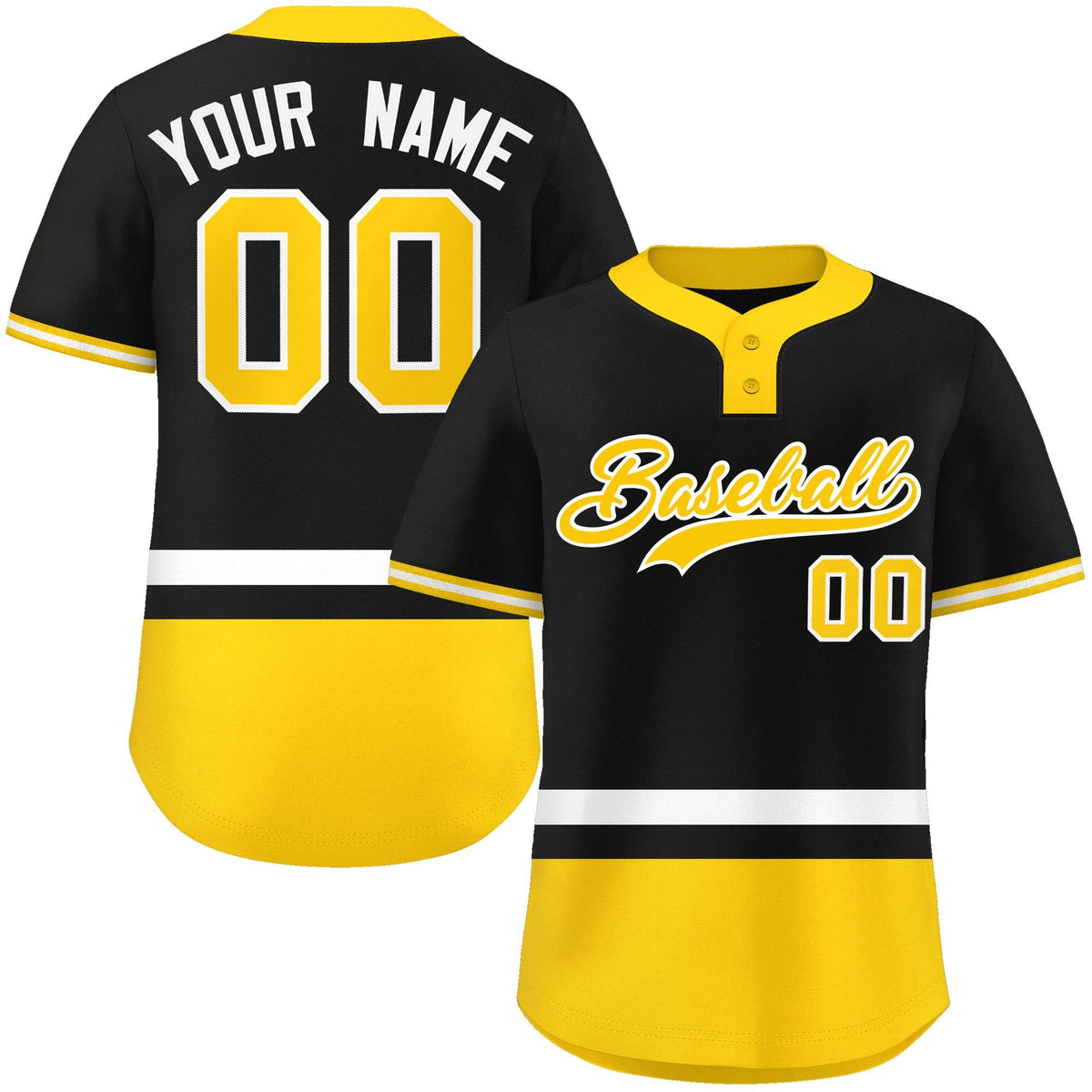 Custom Black White-Gold Color Block Personalized Authentic Two-Button Softball Jersey