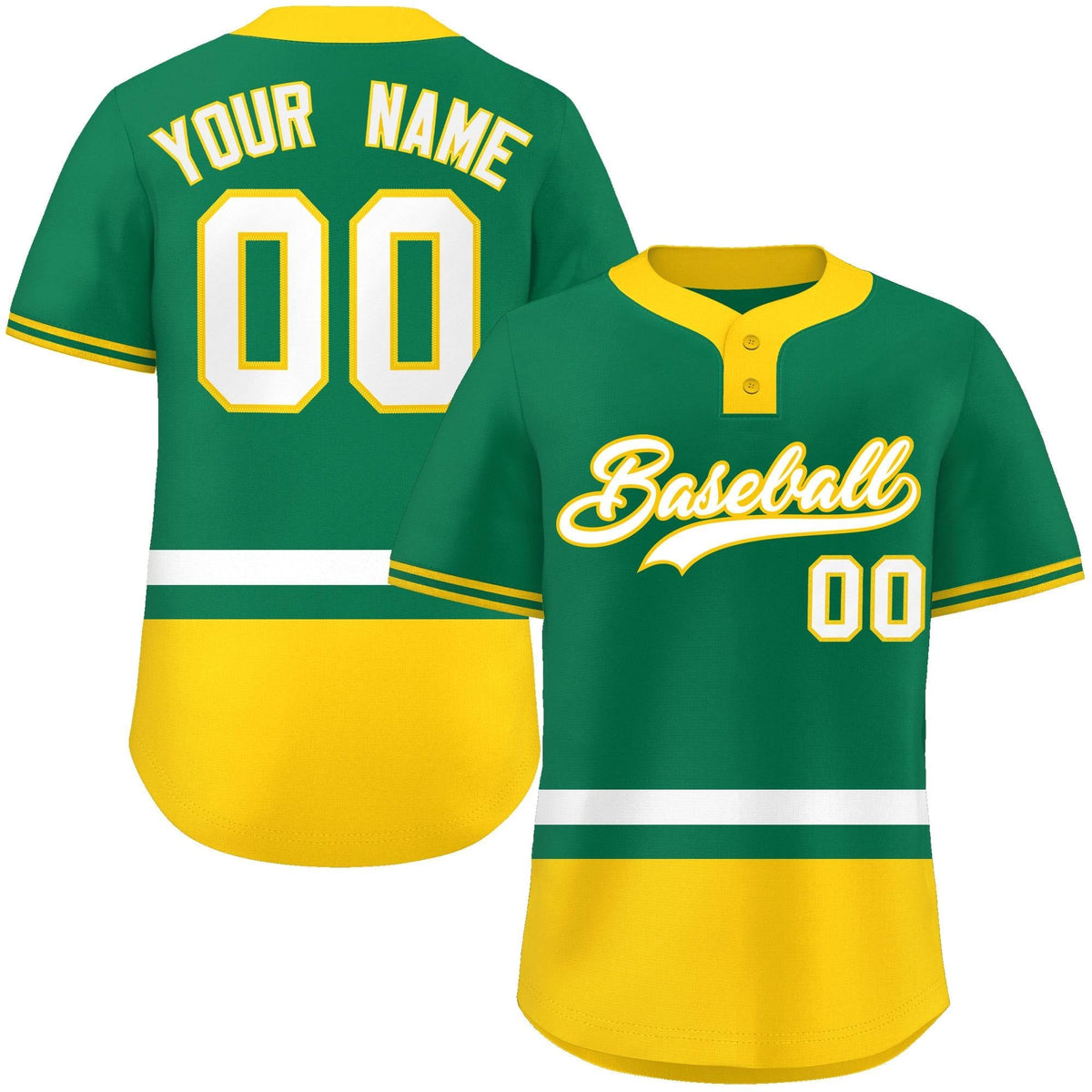 Custom Kelly Green White-Gold Color Block Personalized Authentic Two-Button Softball Jersey