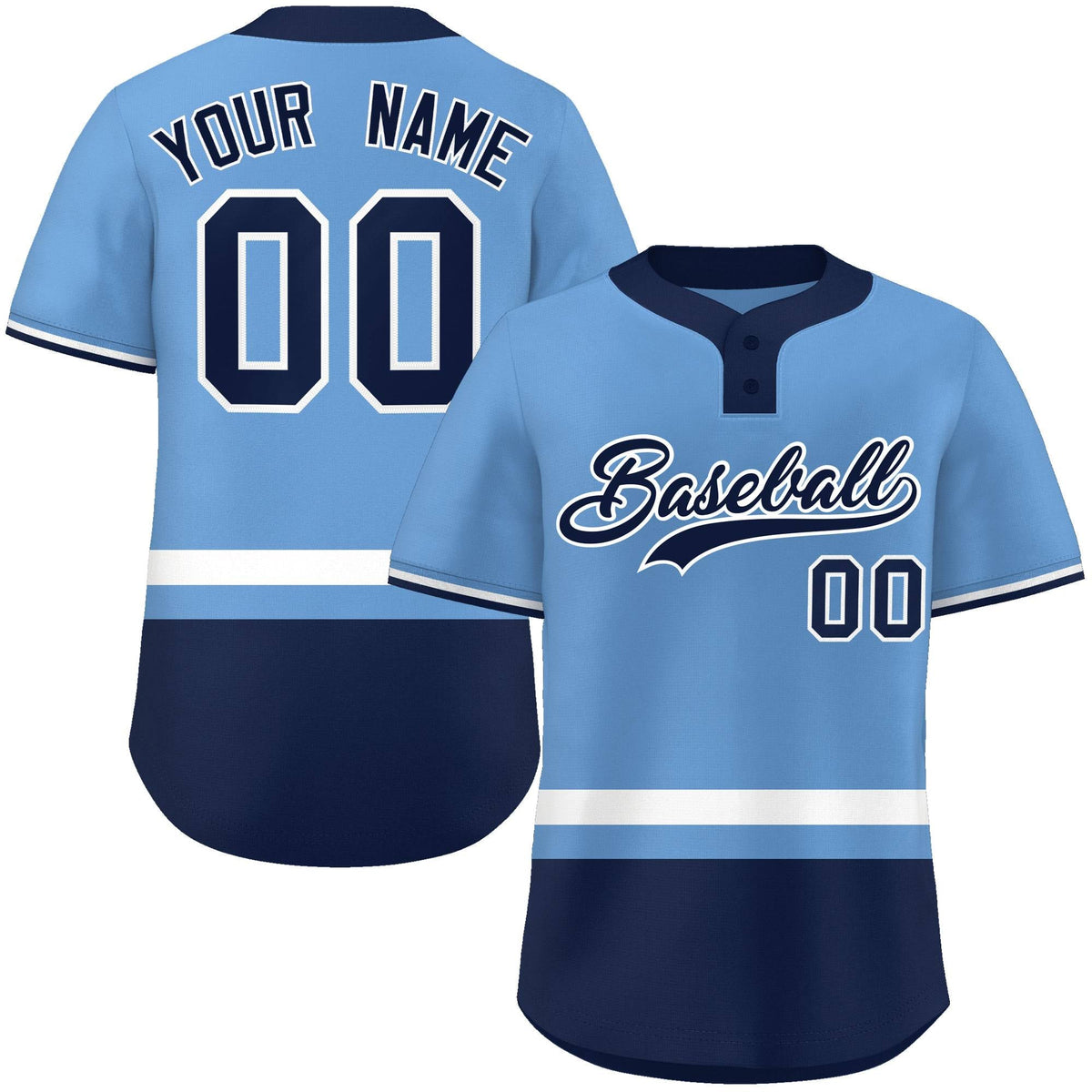 Custom Light Blue White-Navy Color Block Personalized Authentic Two-Button Softball Jersey