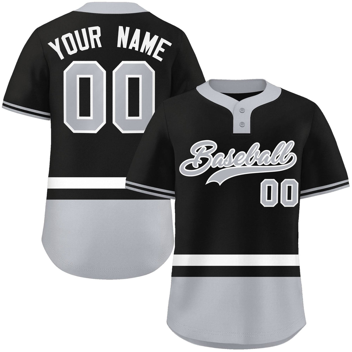 Custom Black White-Gray Color Block Personalized Authentic Two-Button Softball Jersey