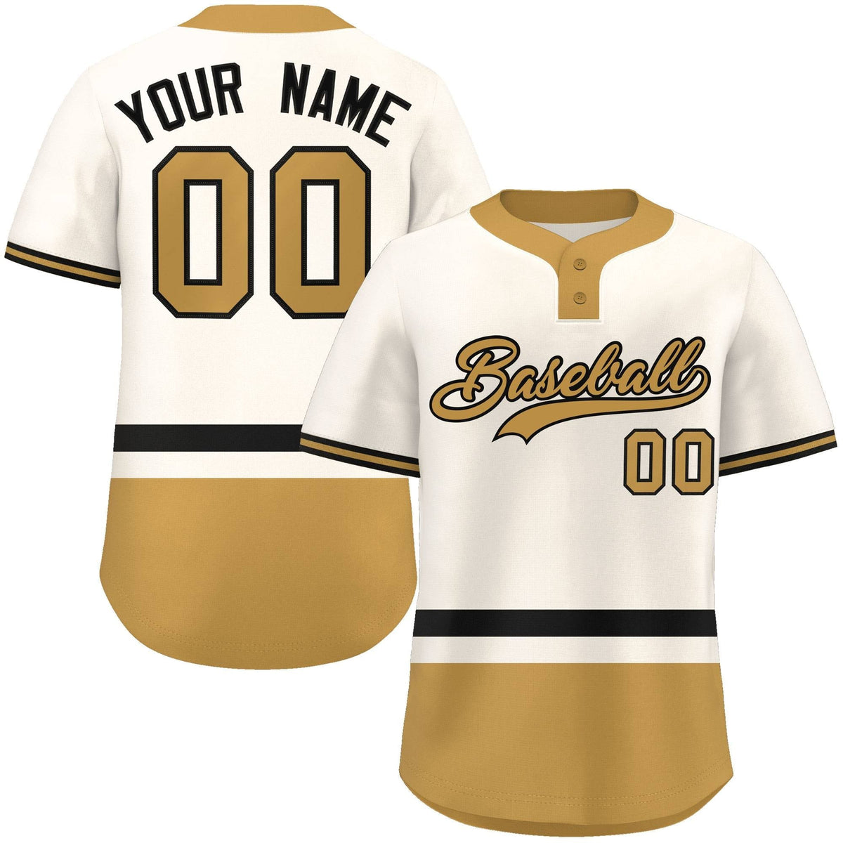 Custom Cream Black-Old Gold Color Block Personalized Authentic Two-Button Softball Jersey
