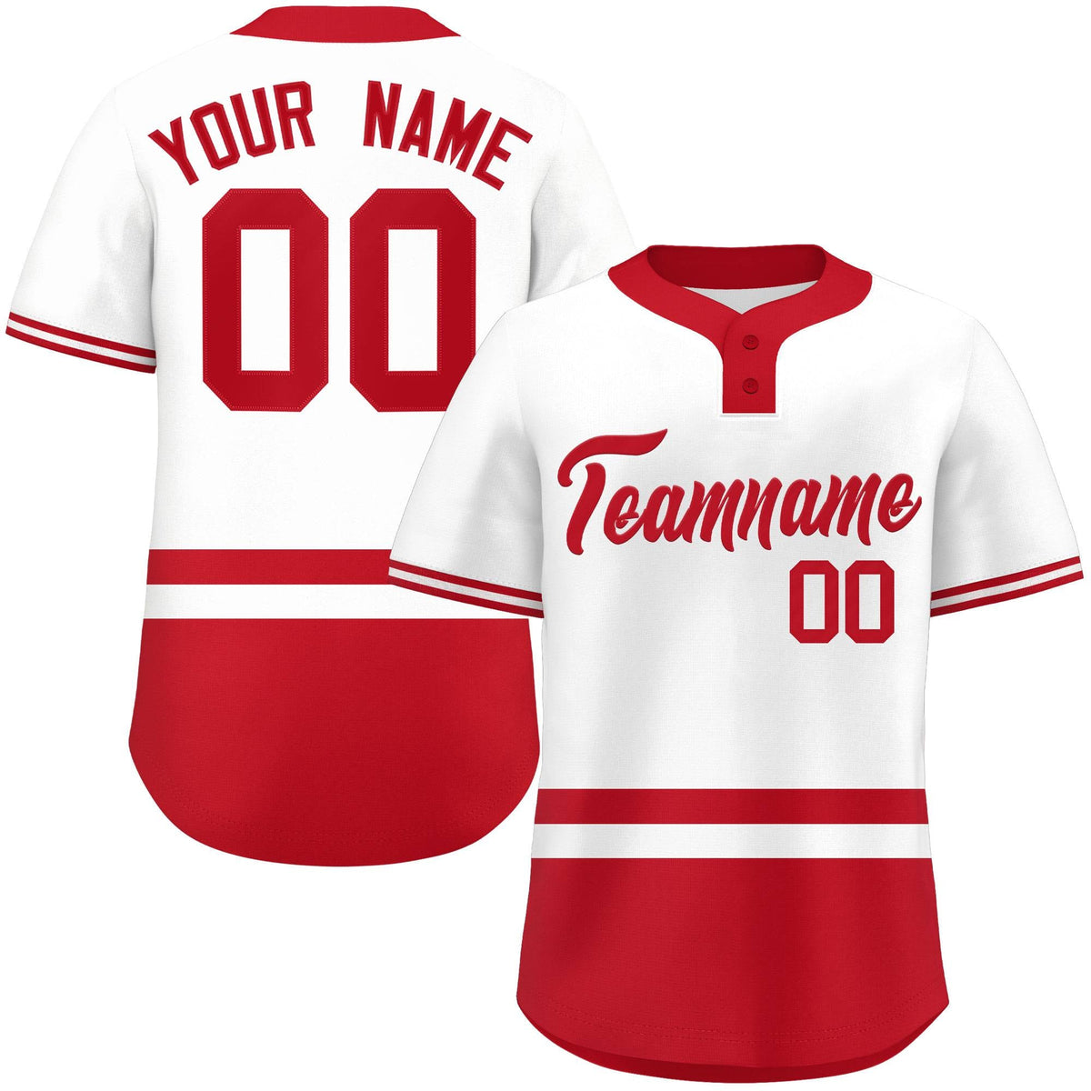 Custom White Red Color Block Personalized Authentic Two-Button Softball Jersey