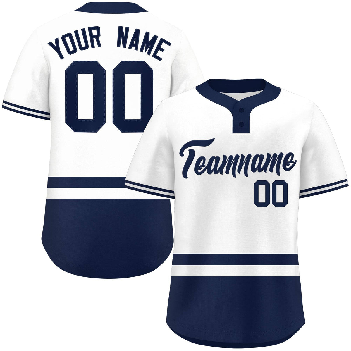 Custom White Navy Color Block Personalized Authentic Two-Button Softball Jersey
