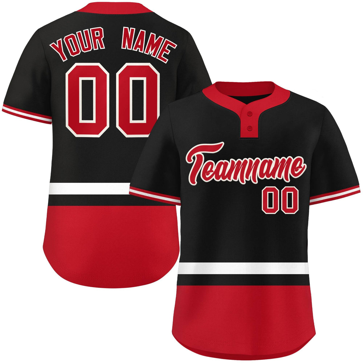 Custom Black White-Red Color Block Personalized Authentic Two-Button Softball Jersey