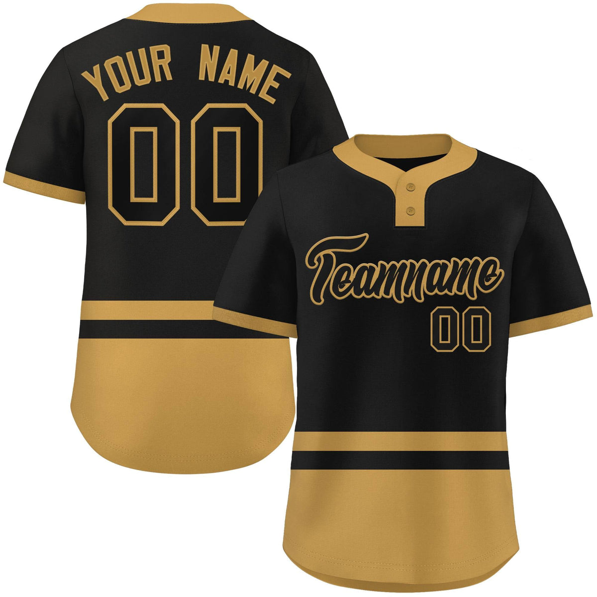 Custom Black Old Gold Color Block Personalized Authentic Two-Button Softball Jersey