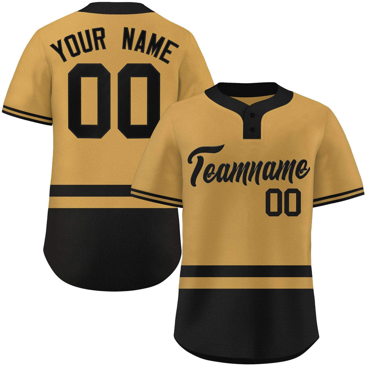 Custom Gold Black Color Block Personalized Authentic Two-Button Softball Jersey