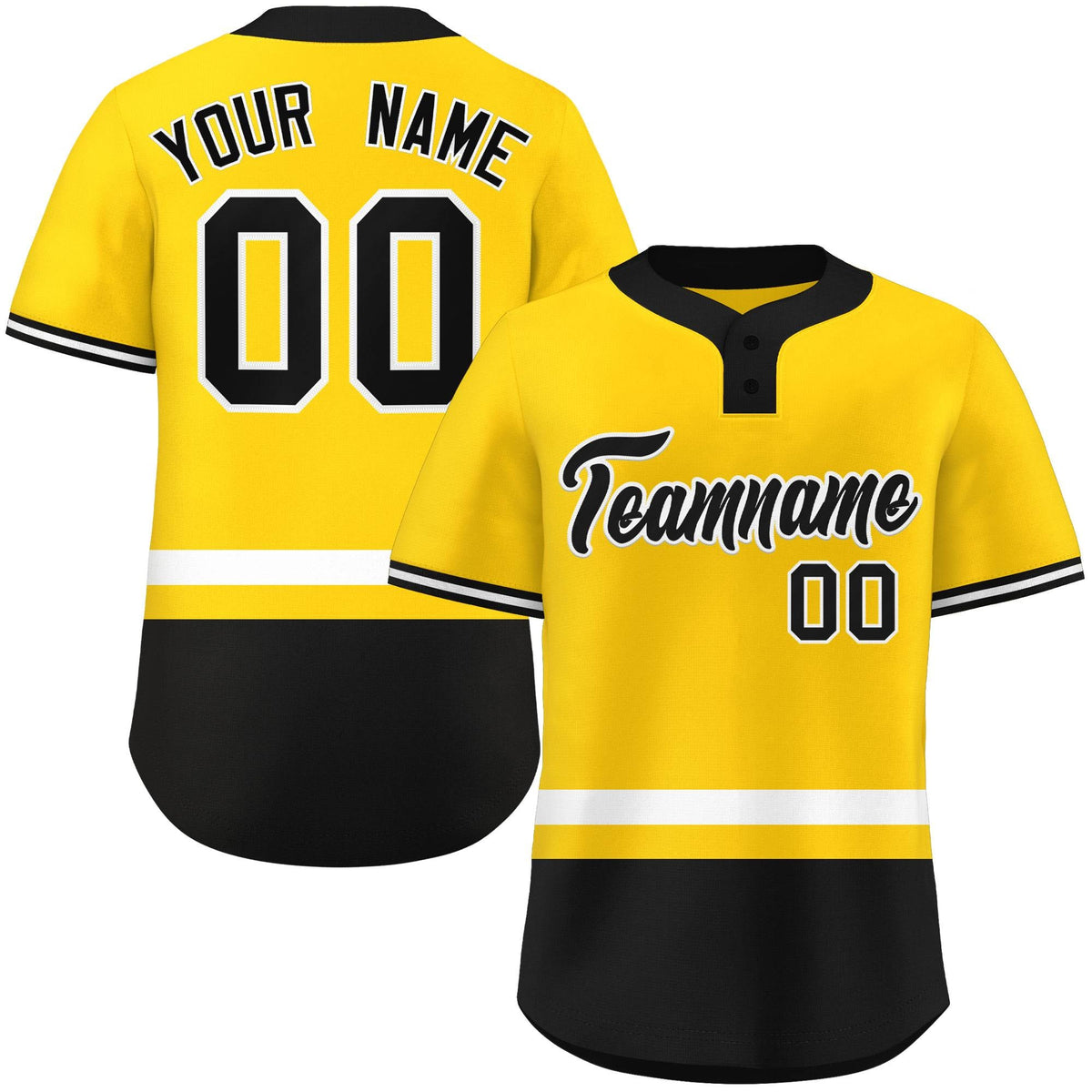 Custom Gold White-Black Color Block Personalized Authentic Two-Button Softball Jersey