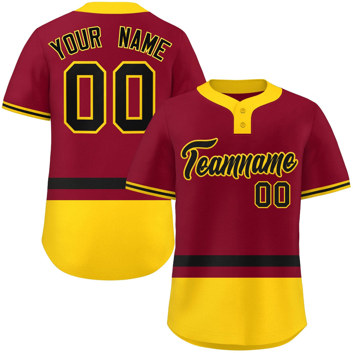 Custom Crimson Black-Gold Color Block Personalized Authentic Two-Button Softball Jersey