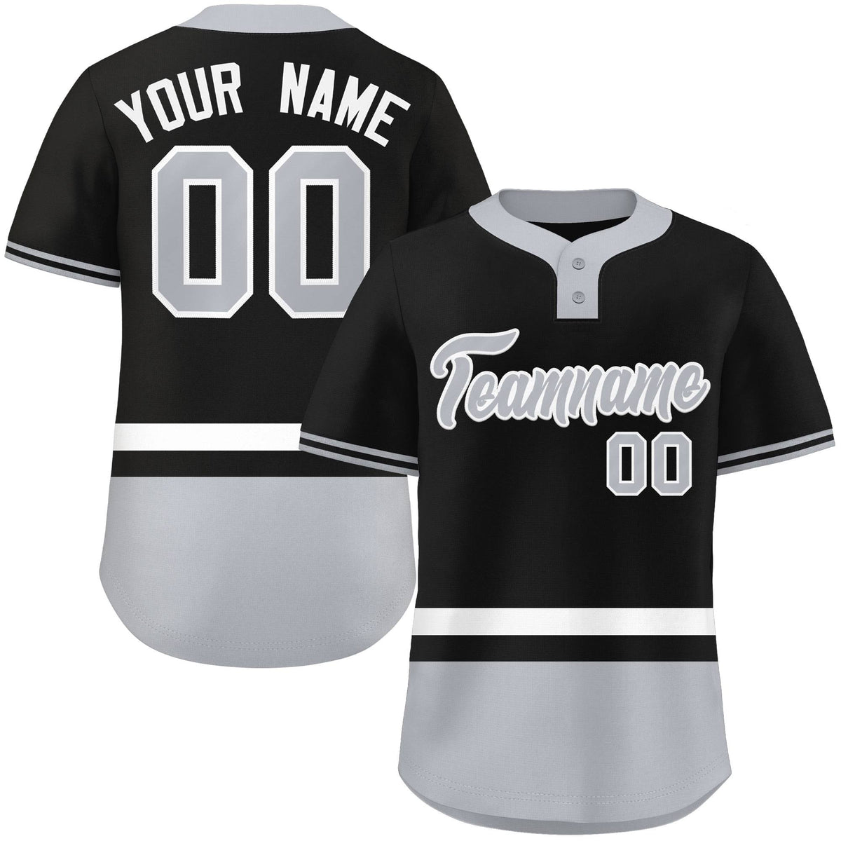 Custom Black White-Gray Color Block Personalized Authentic Two-Button Softball Jersey