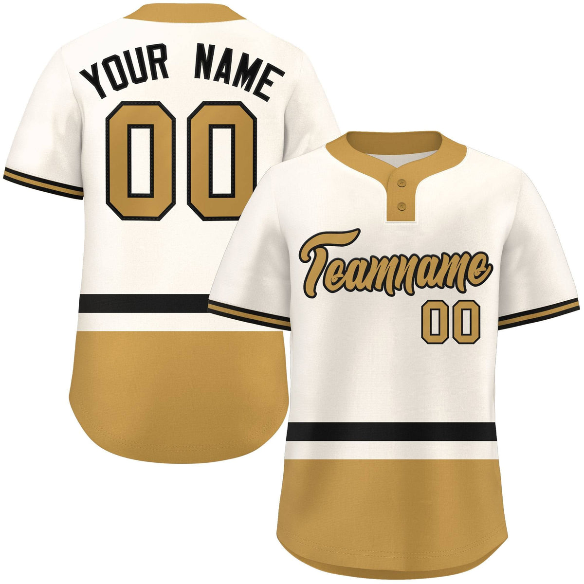 Custom Cream Black-Old Gold Color Block Personalized Authentic Two-Button Softball Jersey