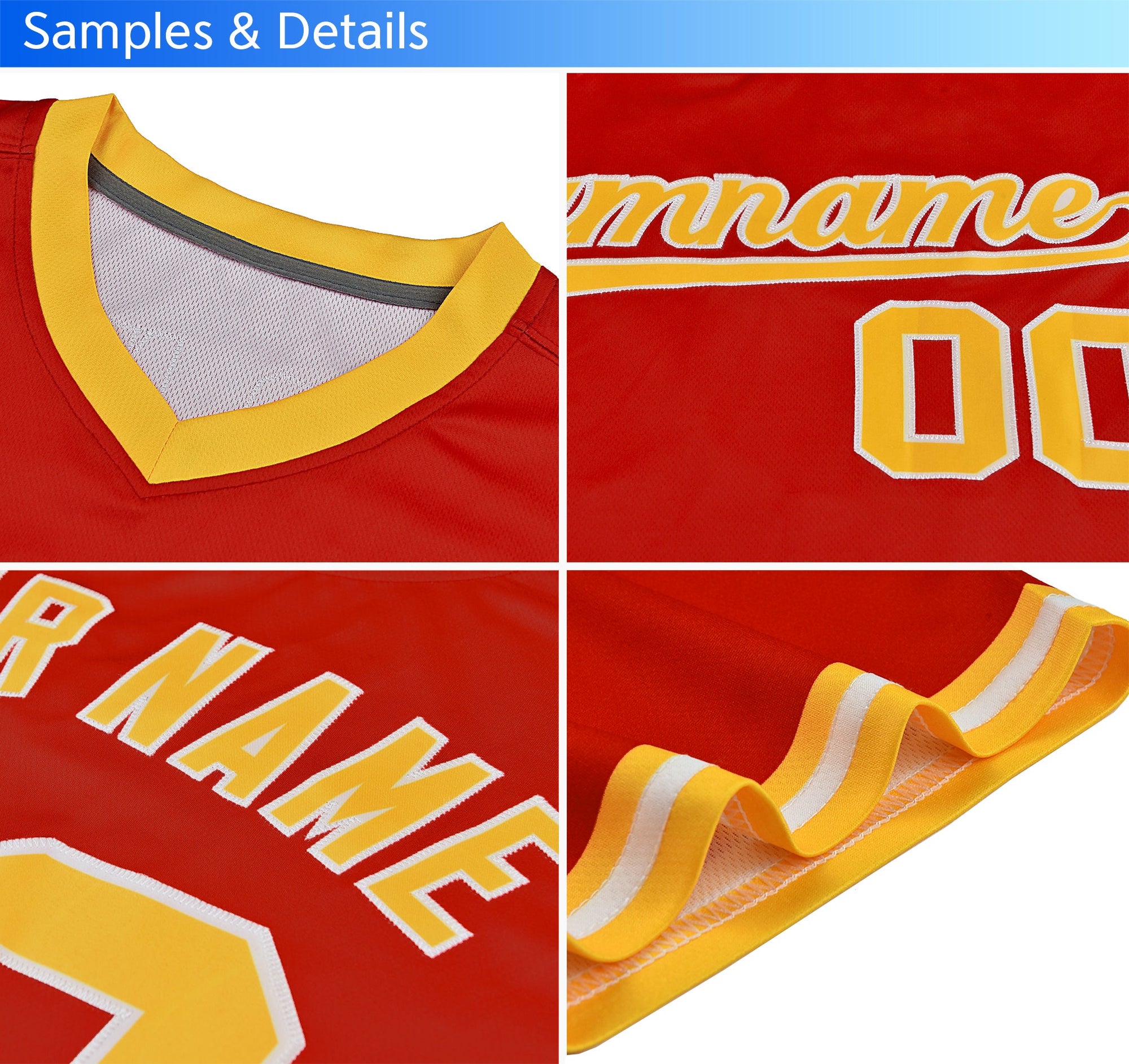 Custom Red White-Gold Color Block Personalized V-Neck Authentic Pullover Baseball Jersey