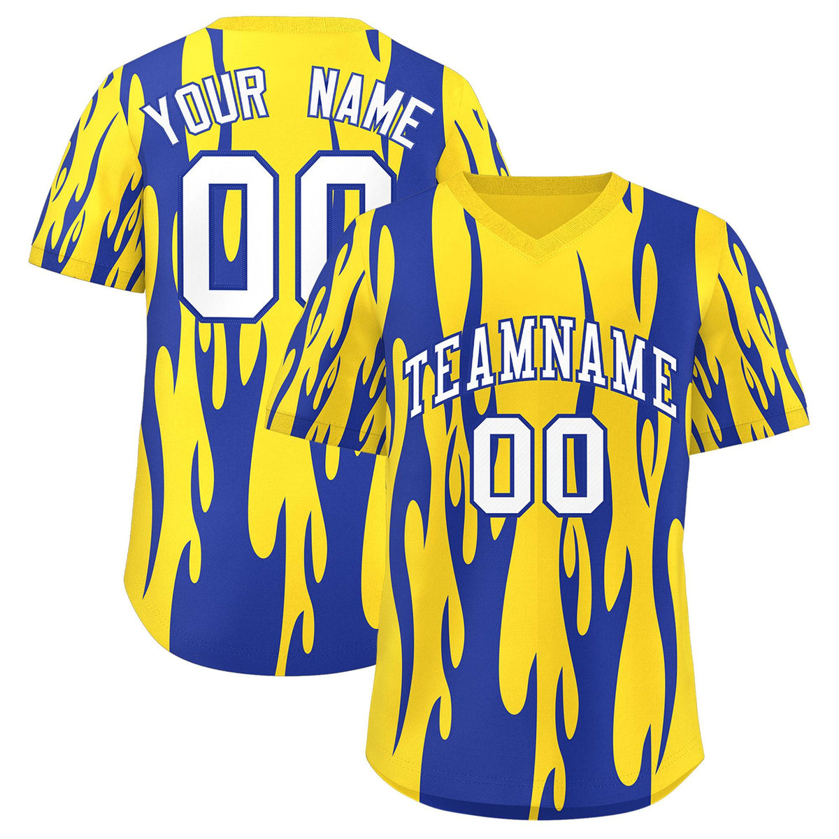Custom Gold Royal Flame Pattern Authentic Pullover Baseball Jersey