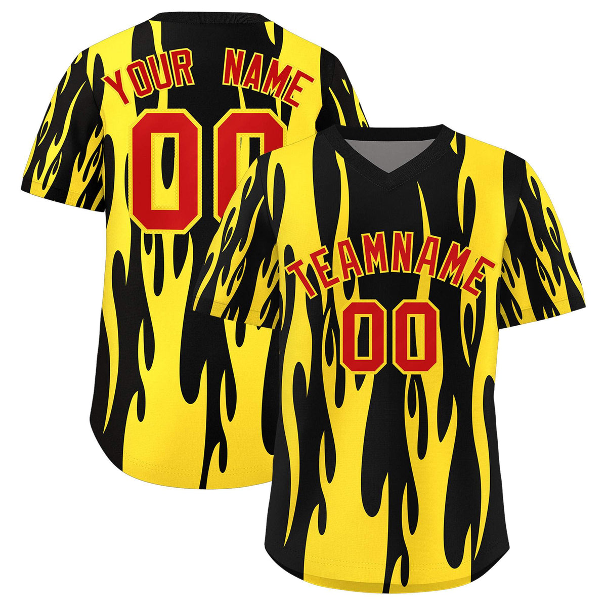 Custom Black Gold Flame Pattern Authentic Pullover Baseball Jersey