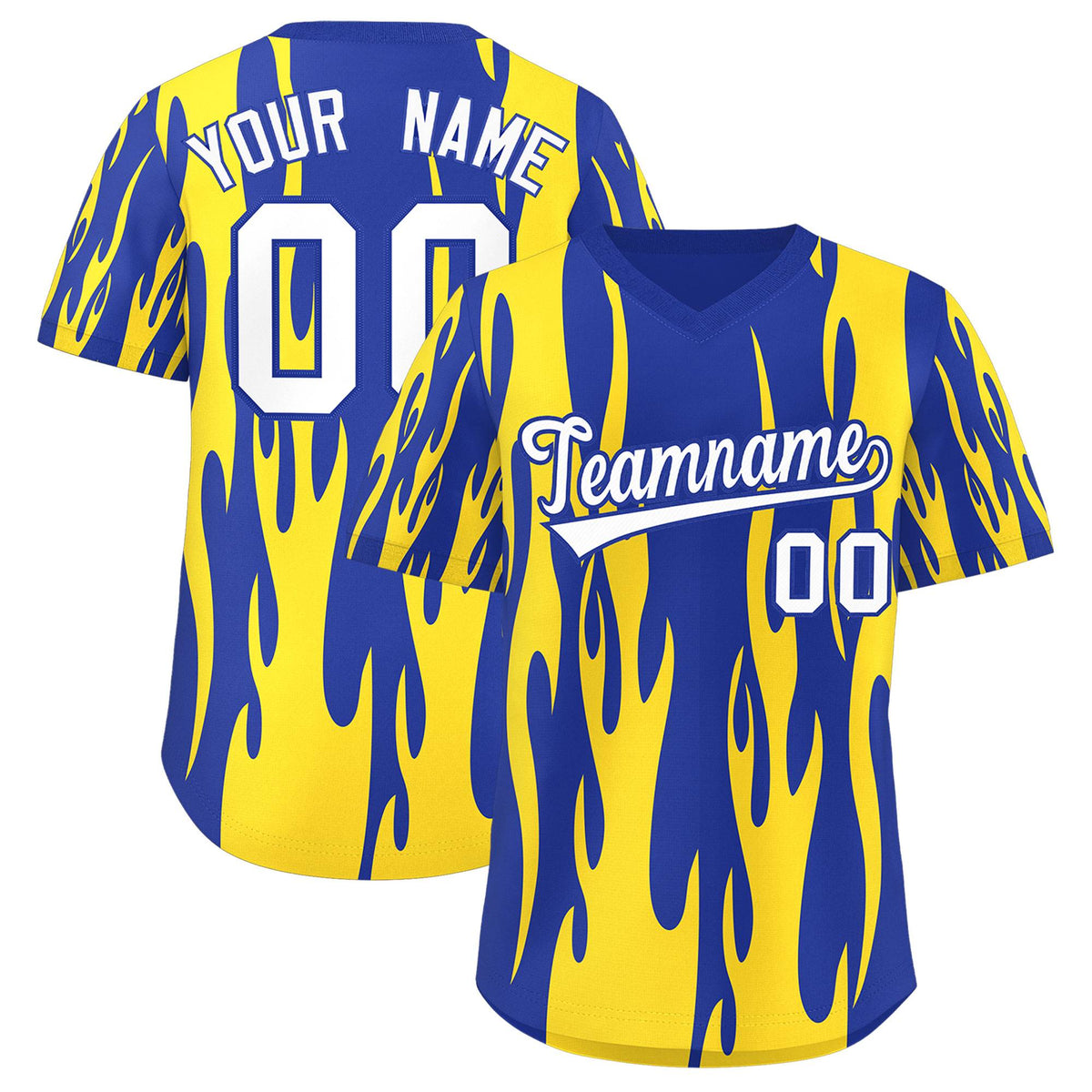 Custom Royal Gold Flame Pattern Authentic Pullover Baseball Jersey