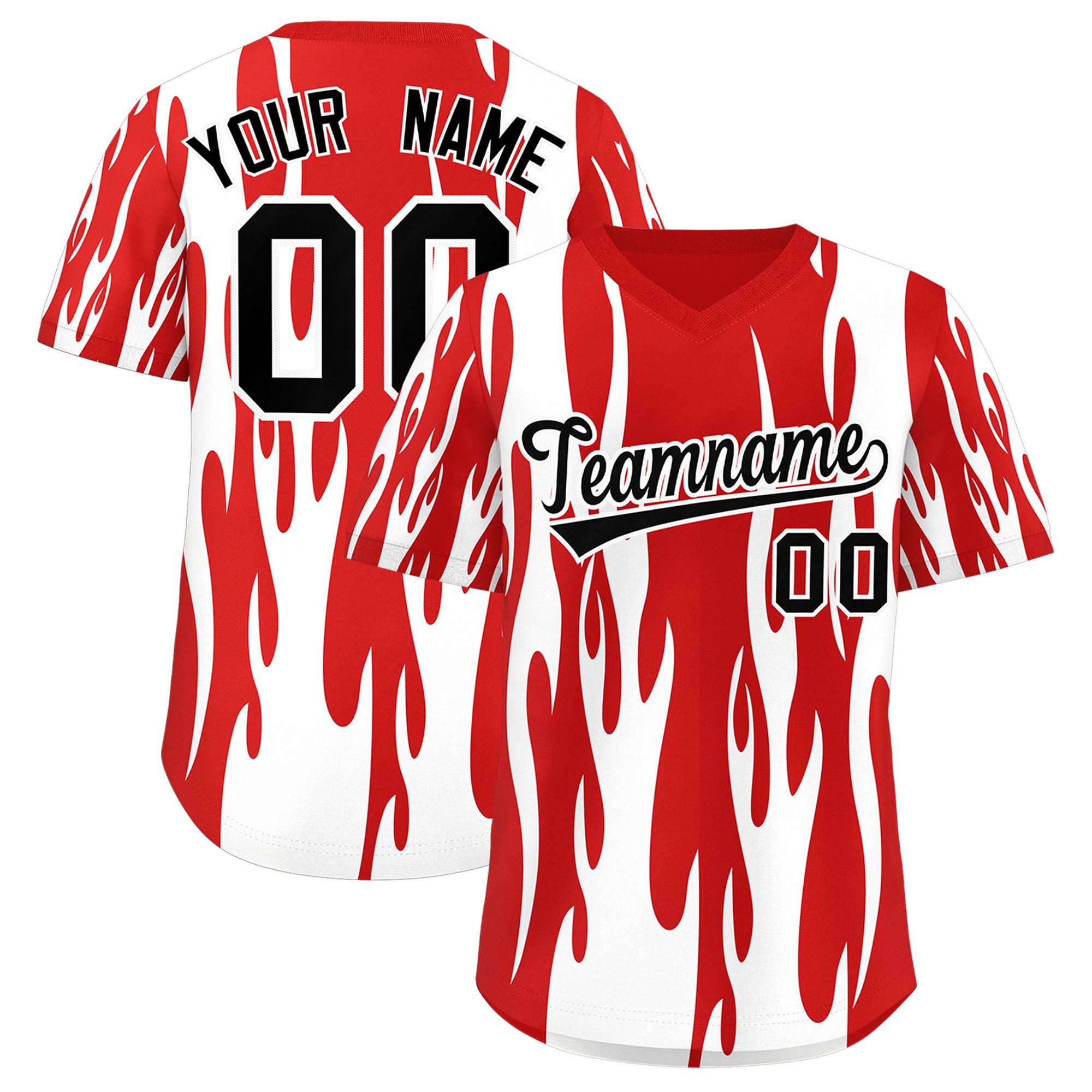Custom Red White Flame Pattern Authentic Pullover Baseball Jersey