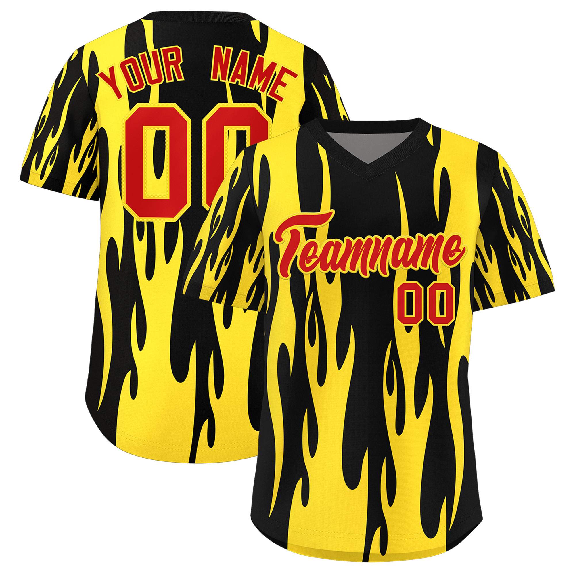 Custom Black Gold Flame Pattern Authentic Pullover Baseball Jersey