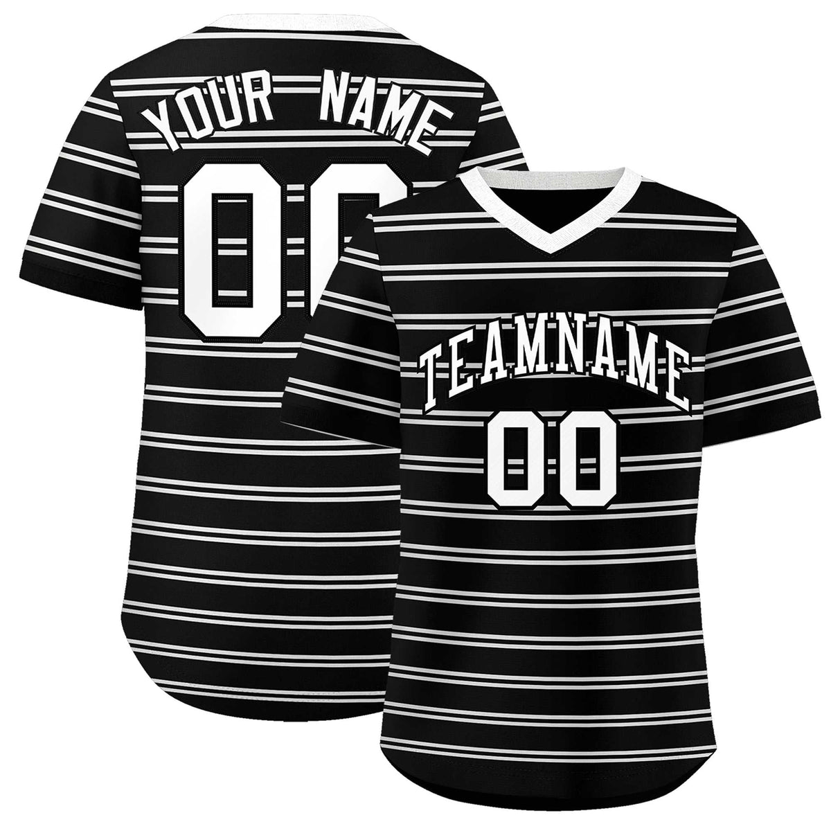 Custom Black White Personalized Horizontal Stripe Authentic Pullover Baseball Jersey | KXKSHOP