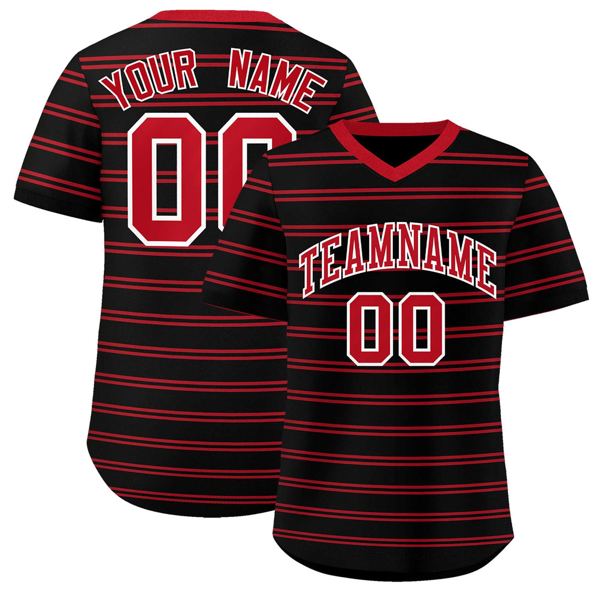 Custom Black Red Personalized Horizontal Stripe Authentic Pullover Baseball Jersey | KXKSHOP