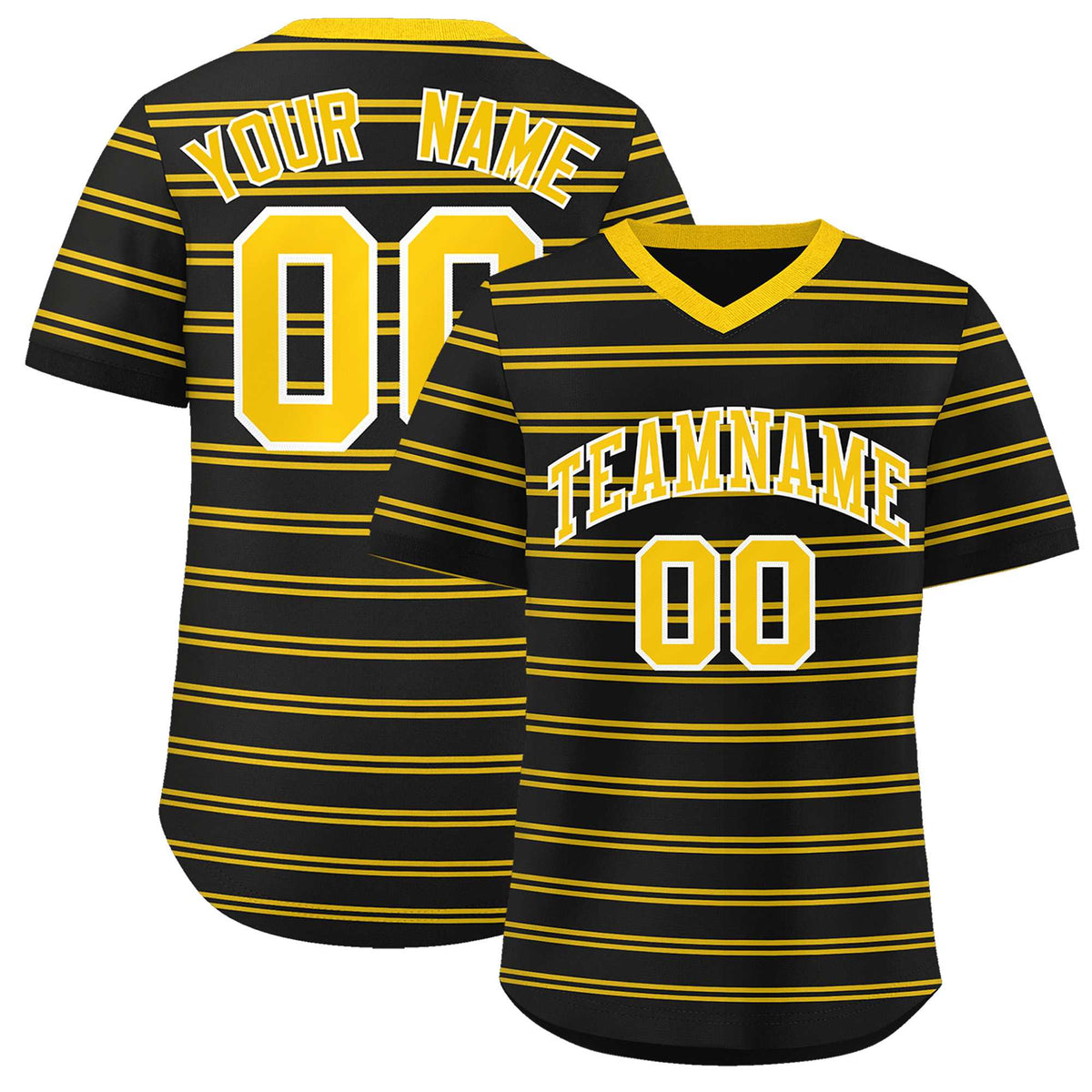 Custom Black Gold Personalized Horizontal Stripe Authentic Pullover Baseball Jersey | KXKSHOP