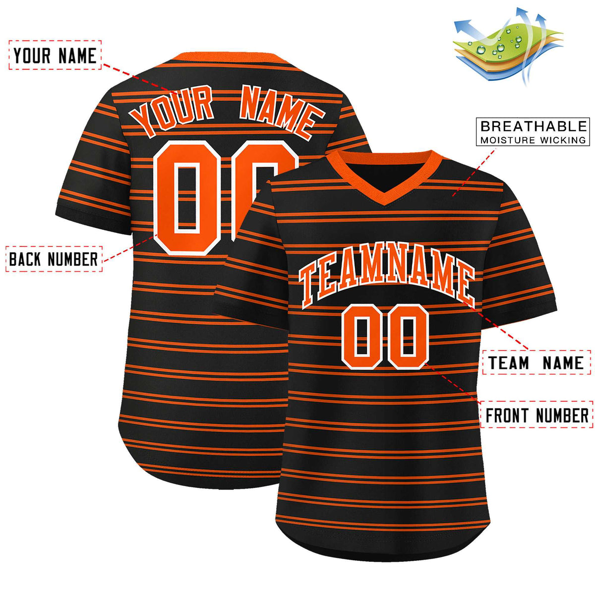 Custom Black Orange Personalized Horizontal Stripe Authentic Pullover Baseball Jersey | KXKSHOP