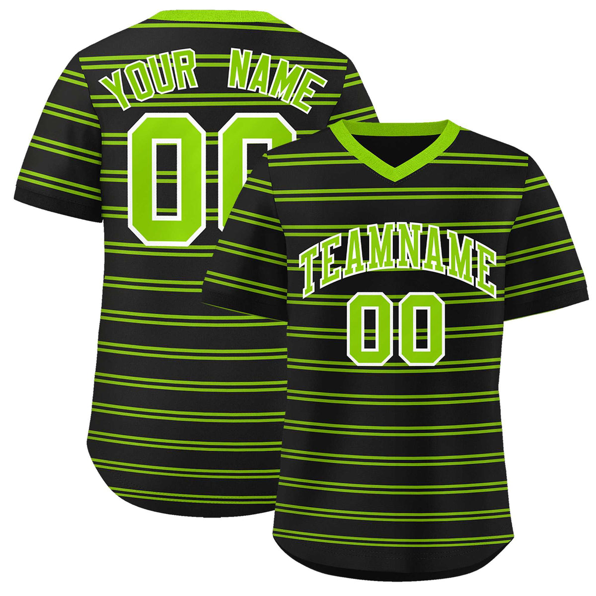 Custom Black Neon Green Personalized Horizontal Stripe Authentic Pullover Baseball Jersey | KXKSHOP