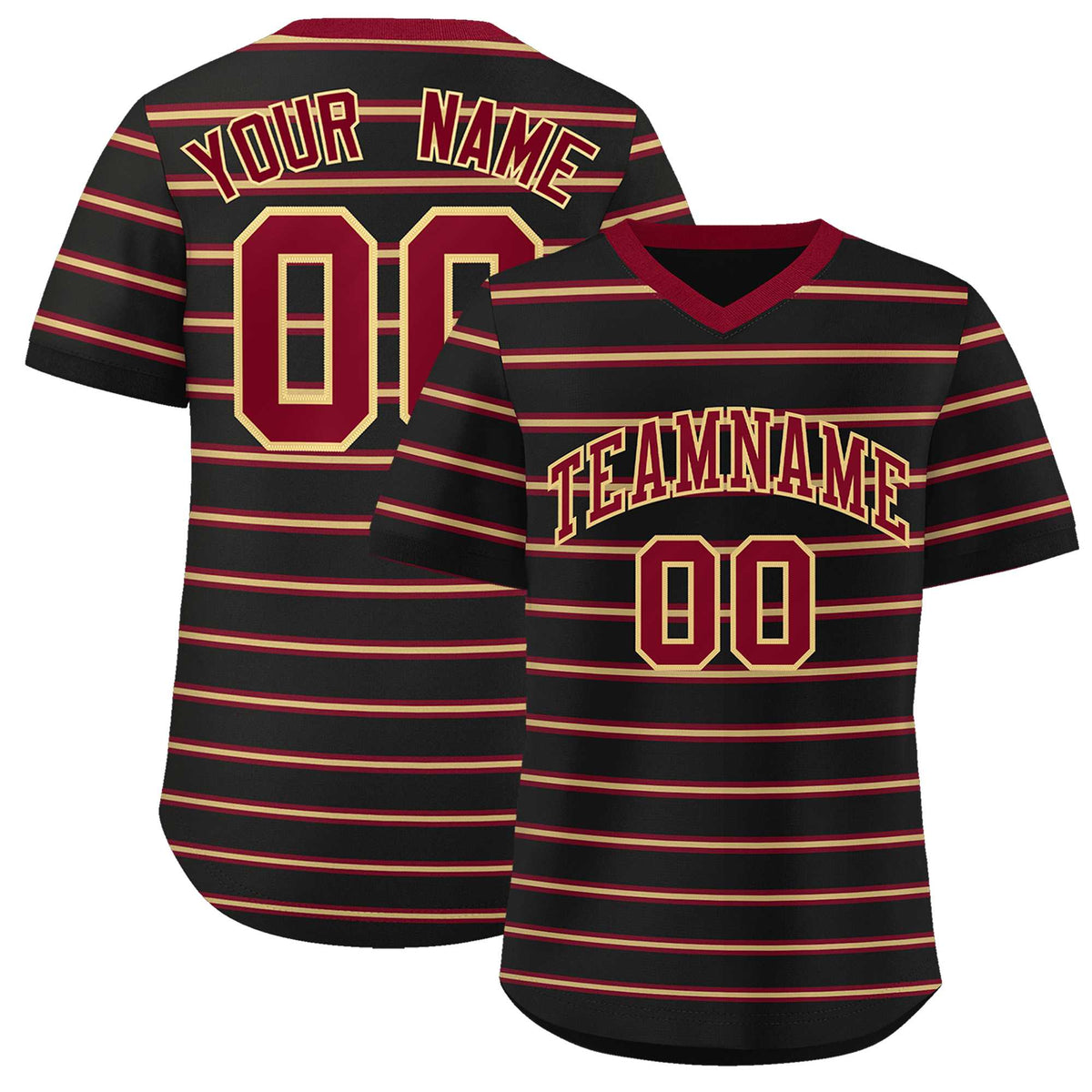 Custom Black Crimson-Khaki Personalized Horizontal Stripe Authentic Pullover Baseball Jersey | KXKSHOP