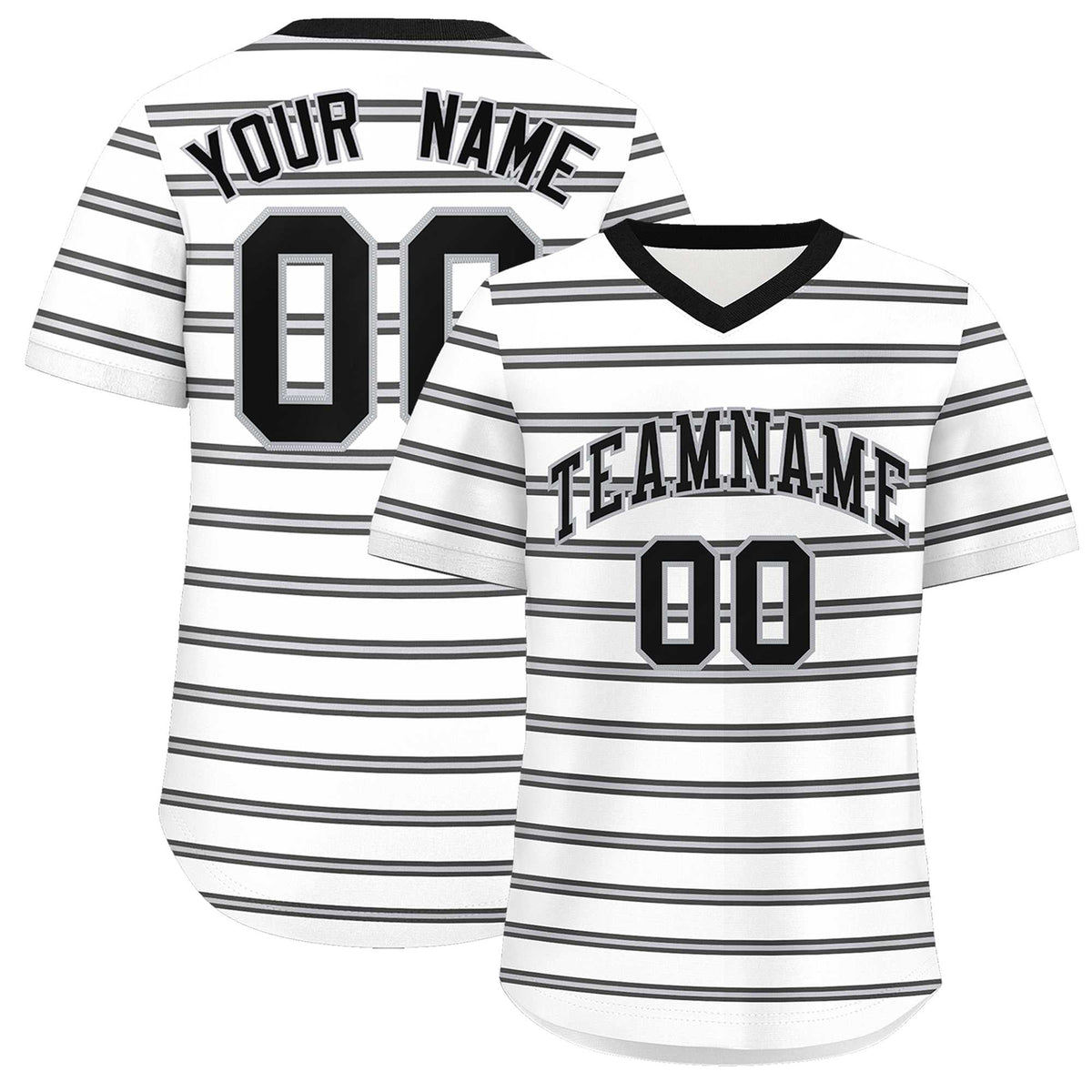 Custom White Black-Gray Personalized Horizontal Stripe Authentic Pullover Baseball Jersey | KXKSHOP