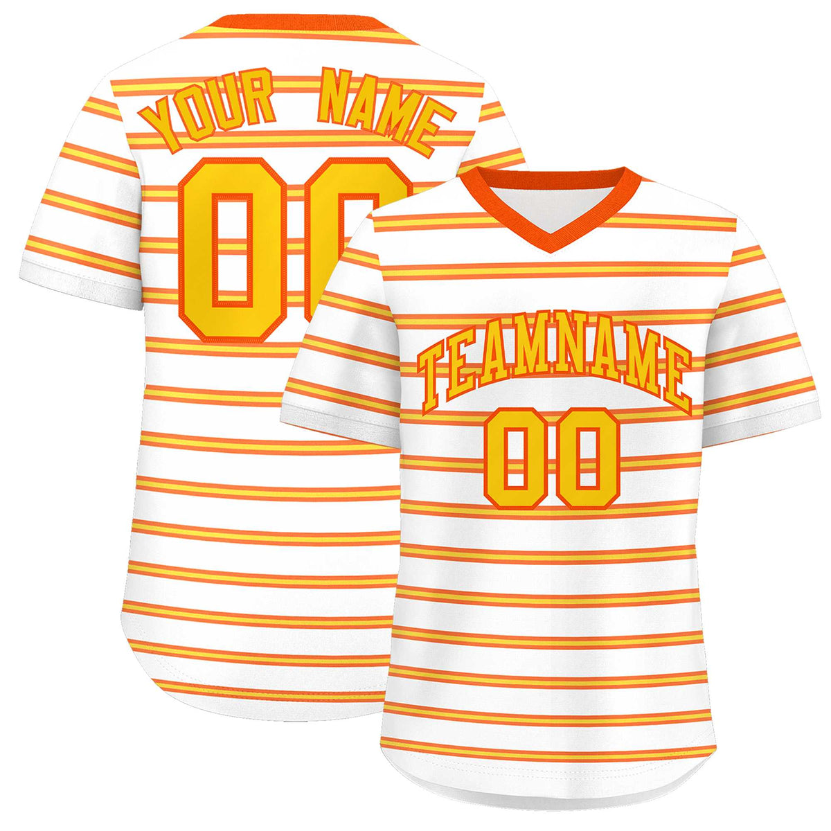 Custom White Orange-Gold Personalized Horizontal Stripe Authentic Pullover Baseball Jersey | KXKSHOP