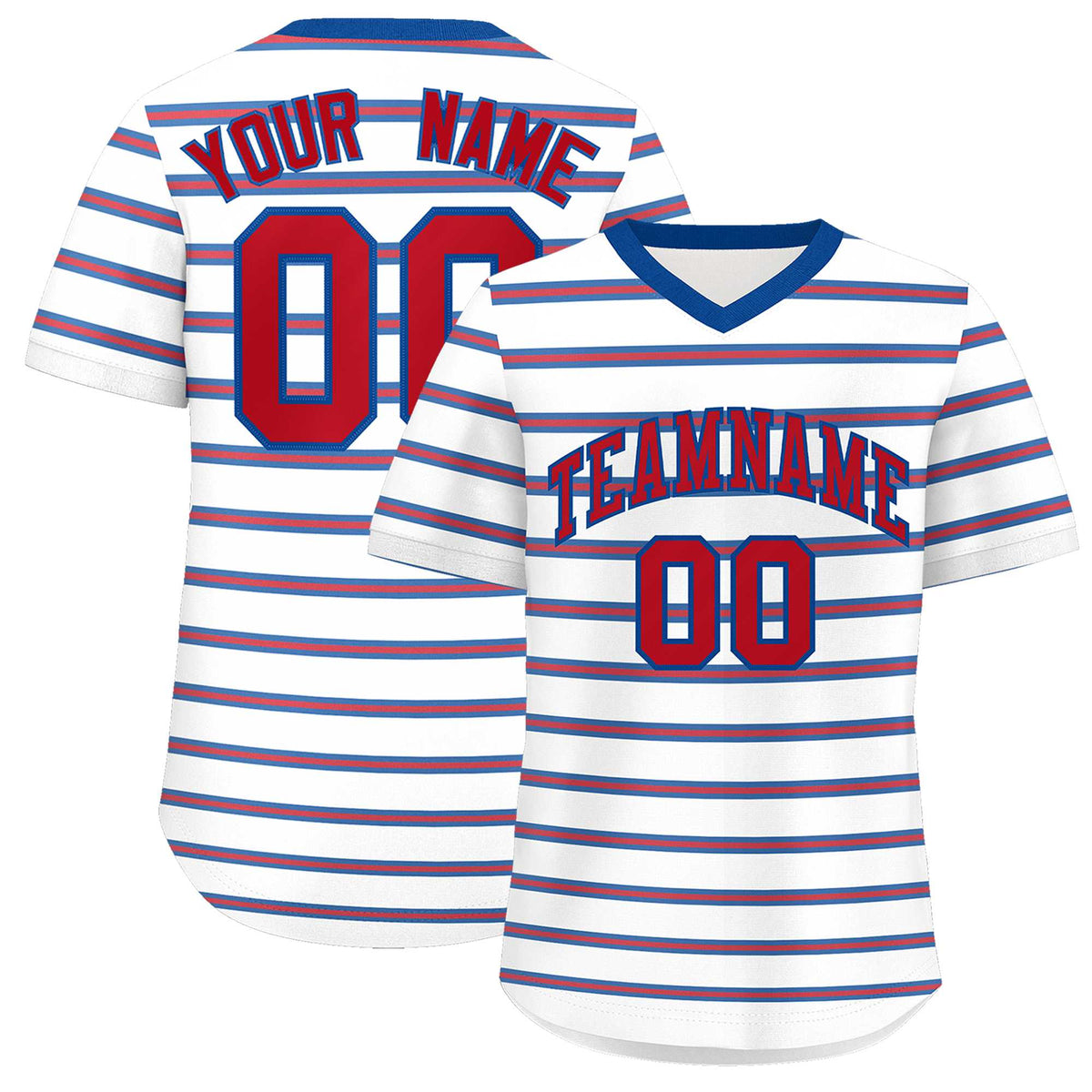 Custom White Royal-Red Personalized Horizontal Stripe Authentic Pullover Baseball Jersey | KXKSHOP