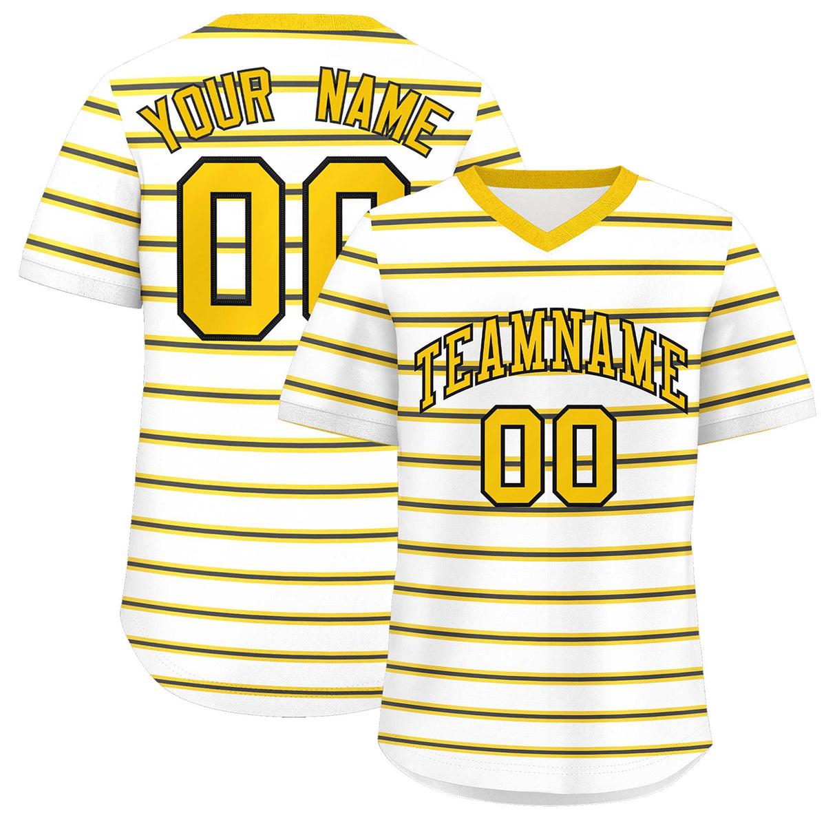 Custom White Gold-Black Personalized Horizontal Stripe Authentic Pullover Baseball Jersey | KXKSHOP