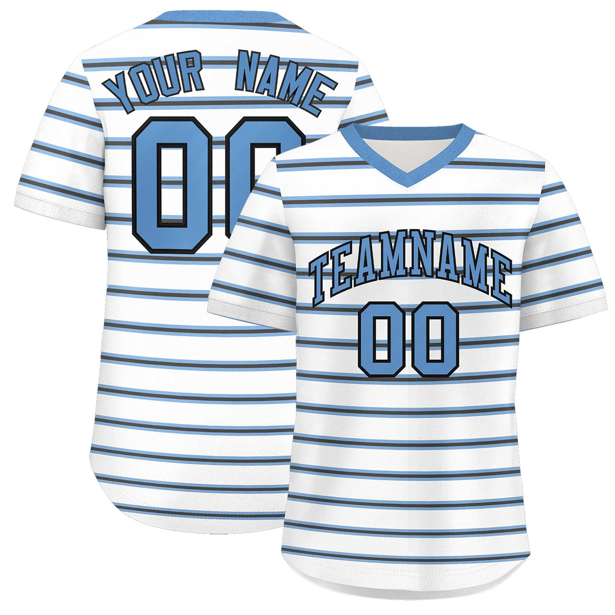 Custom White Light Blue-Black Personalized Horizontal Stripe Authentic Pullover Baseball Jersey | KXKSHOP