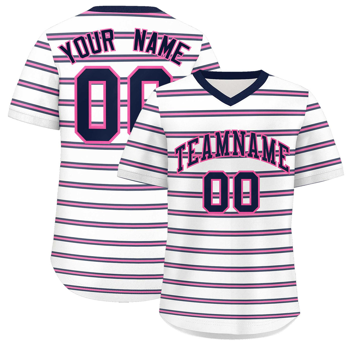 Custom White Navy-Pink Personalized Horizontal Stripe Authentic Pullover Baseball Jersey | KXKSHOP