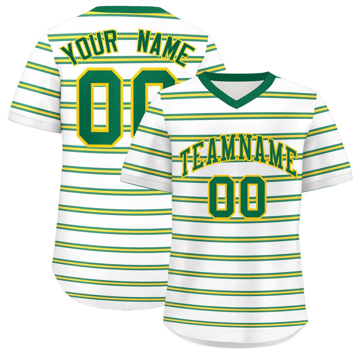 Custom White Kelly Green-Gold Personalized Horizontal Stripe Authentic Pullover Baseball Jersey | KXKSHOP