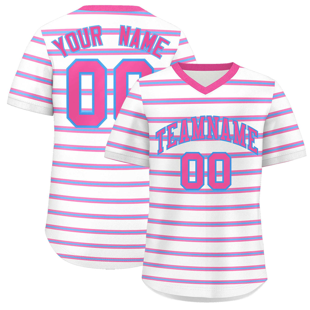 Custom White Pink-Powder Blue Personalized Horizontal Stripe Authentic Pullover Baseball Jersey | KXKSHOP