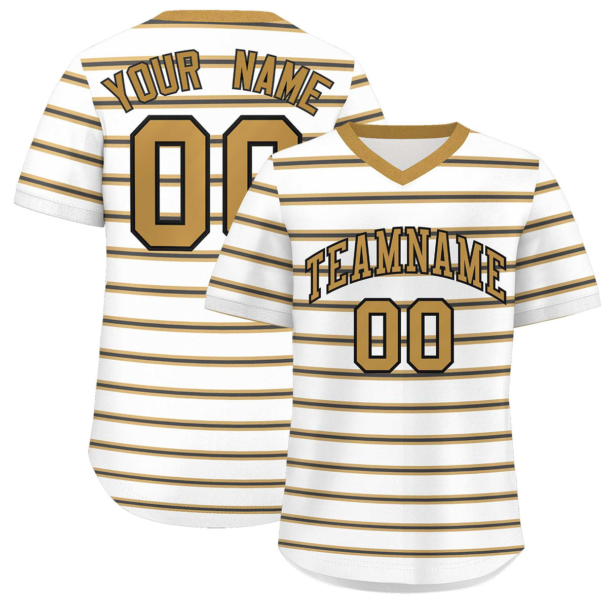 Custom White Old Gold-Black Personalized Horizontal Stripe Authentic Pullover Baseball Jersey | KXKSHOP