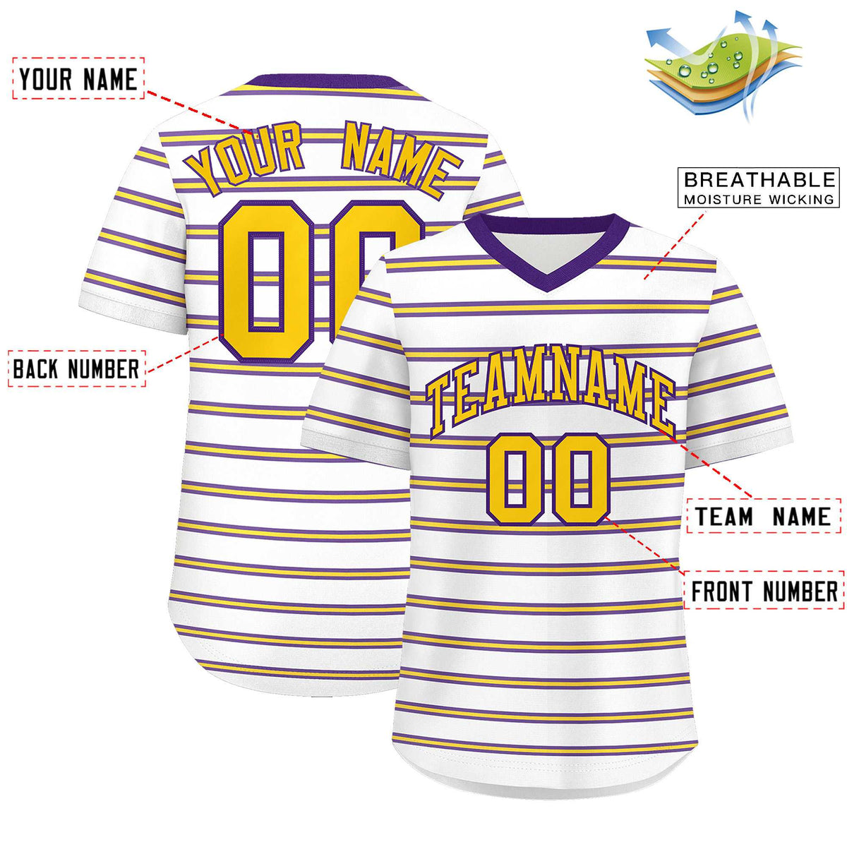 Custom White Purple-Yellow Personalized Horizontal Stripe Authentic Pullover Baseball Jersey | KXKSHOP