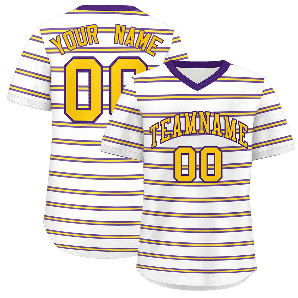 Custom White Purple-Yellow Personalized Horizontal Stripe Authentic Pullover Baseball Jersey | KXKSHOP