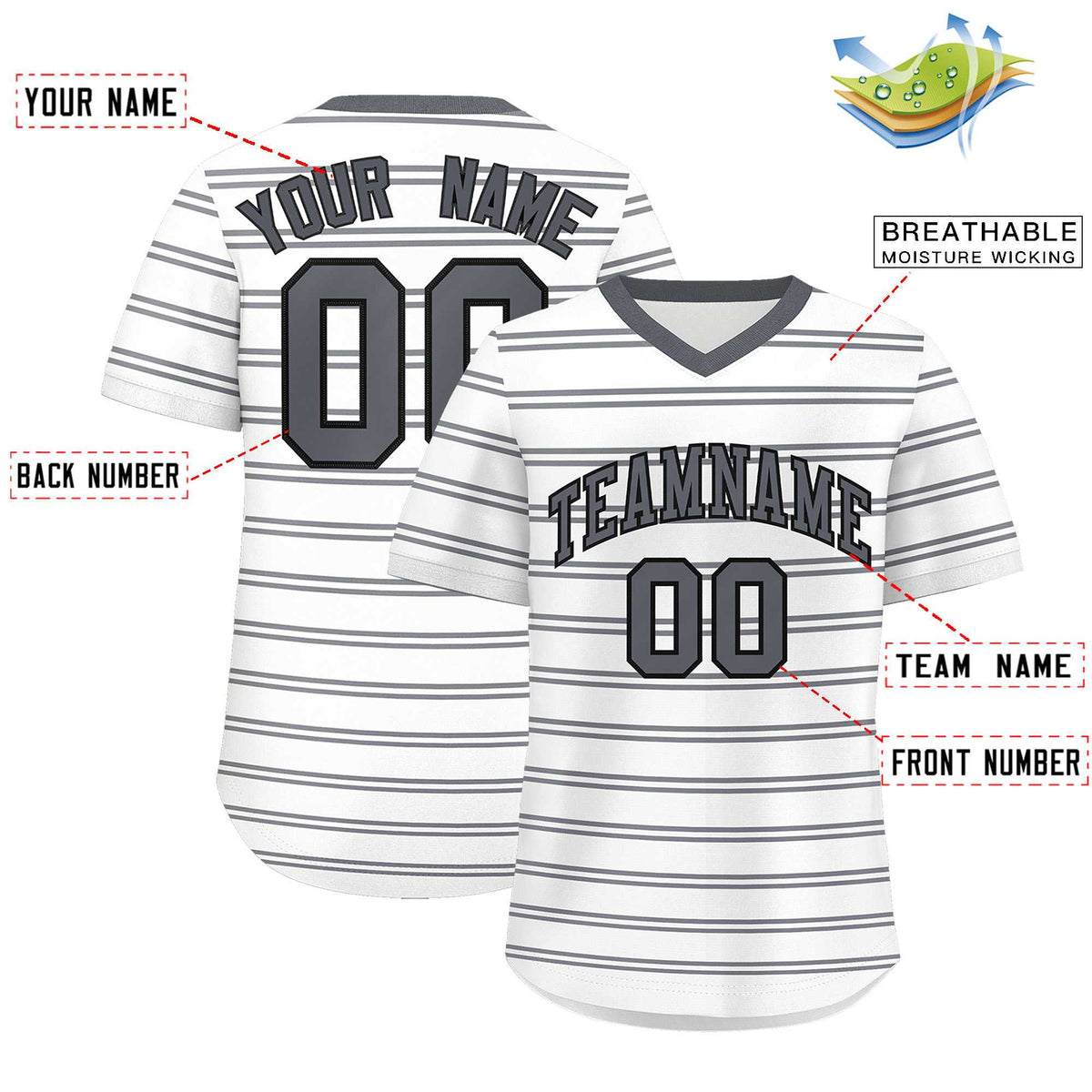 Custom White Dark Gray-White Personalized Horizontal Stripe Authentic Pullover Baseball Jersey | KXKSHOP
