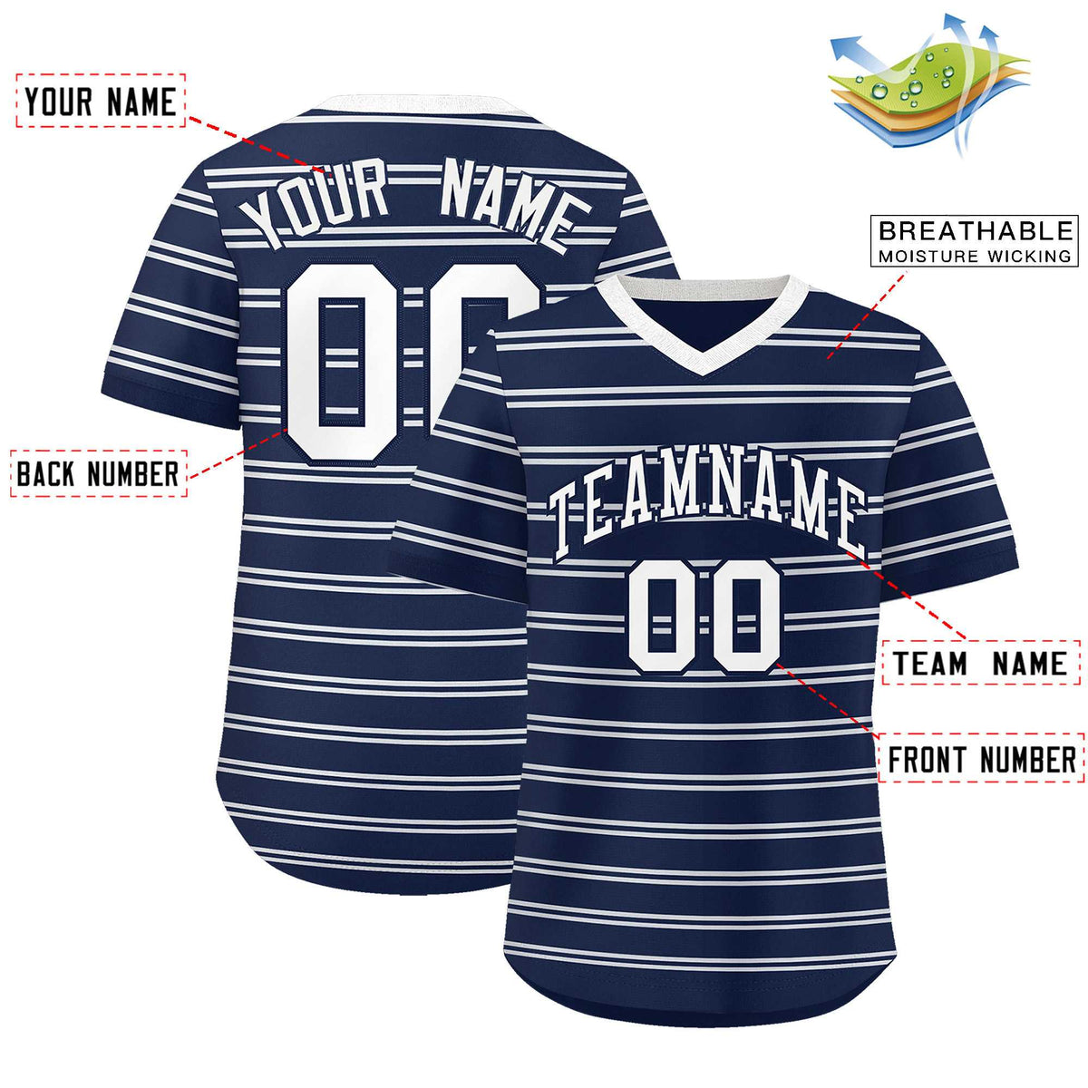 Custom Navy White Personalized Horizontal Stripe Authentic Pullover Baseball Jersey | KXKSHOP