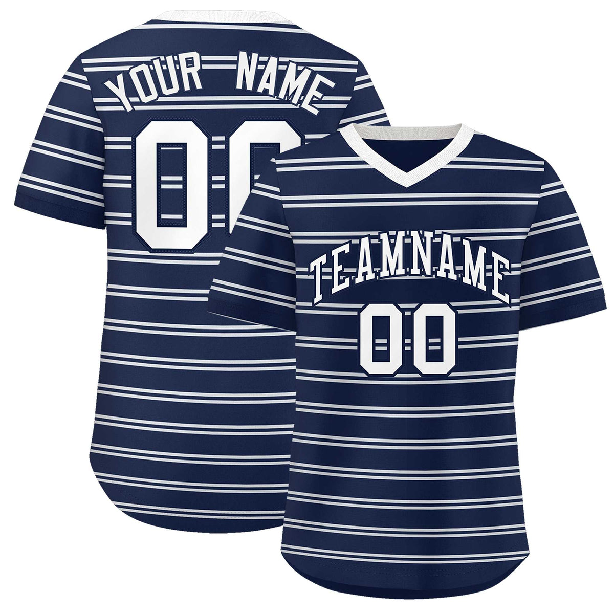 Custom Navy White Personalized Horizontal Stripe Authentic Pullover Baseball Jersey | KXKSHOP