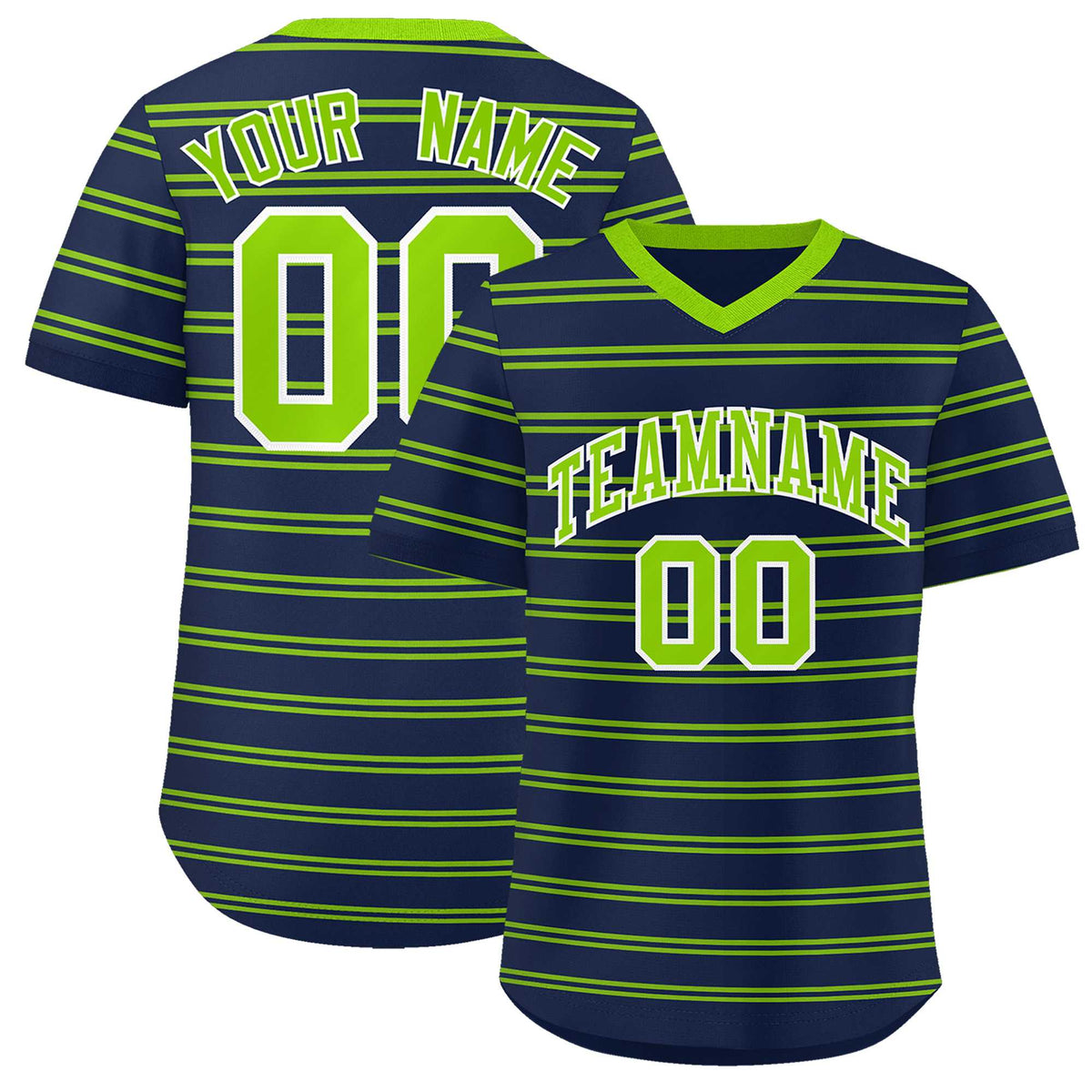 Custom Navy Neon Green Personalized Horizontal Stripe Authentic Pullover Baseball Jersey | KXKSHOP