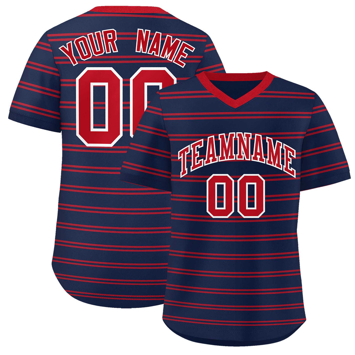 Custom Navy Red Personalized Horizontal Stripe Authentic Pullover Baseball Jersey | KXKSHOP