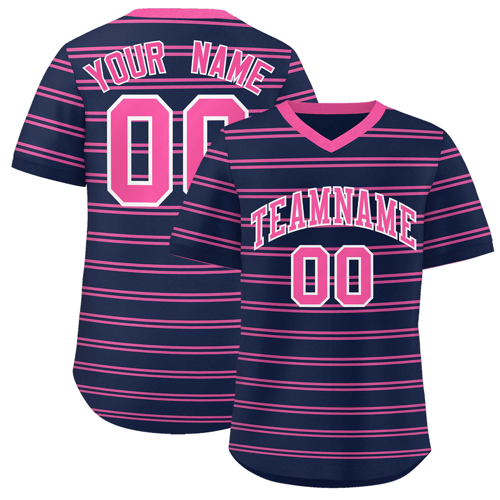 Custom Navy Pink Personalized Horizontal Stripe Authentic Pullover Baseball Jersey | KXKSHOP
