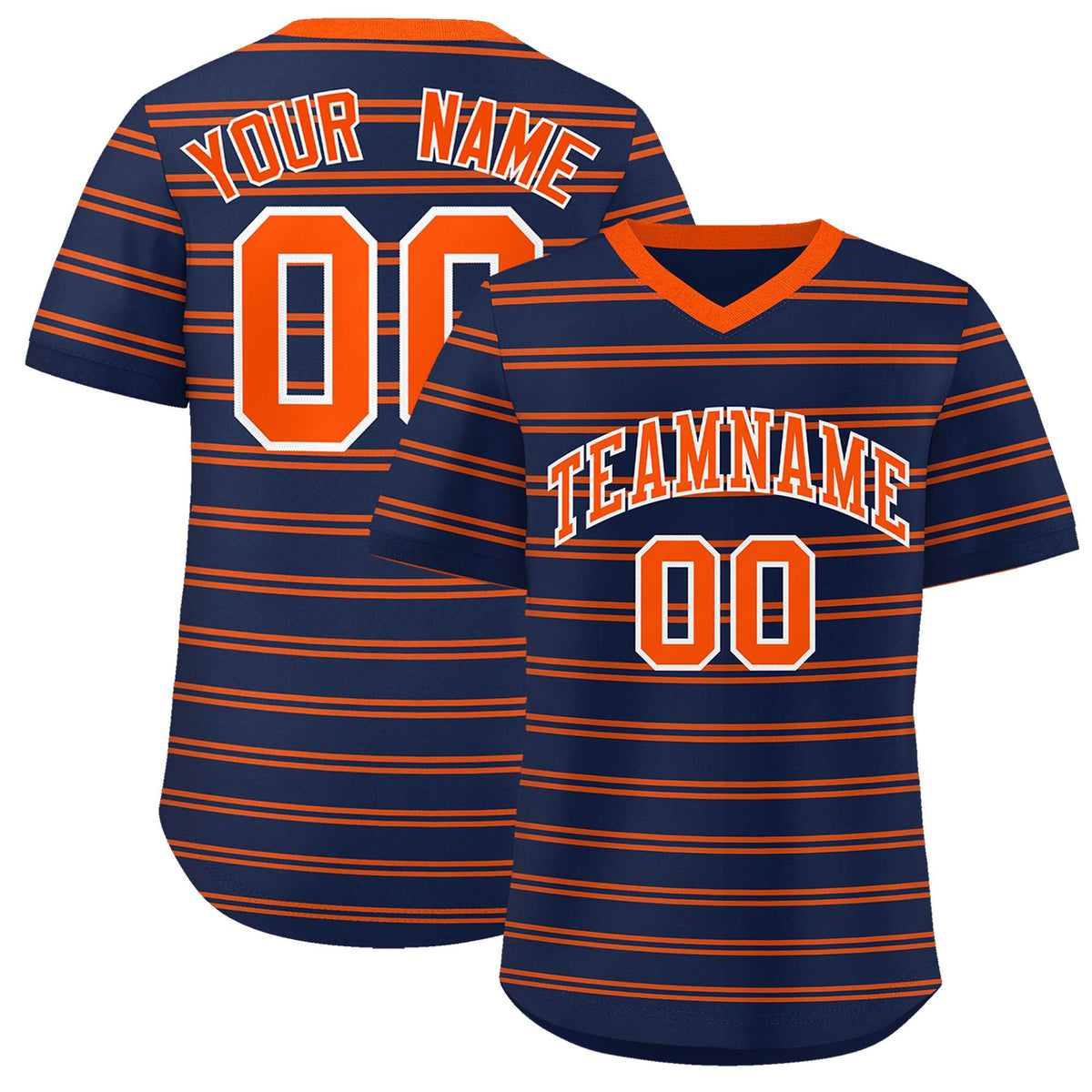 Custom Navy Orange Personalized Horizontal Stripe Authentic Pullover Baseball Jersey | KXKSHOP