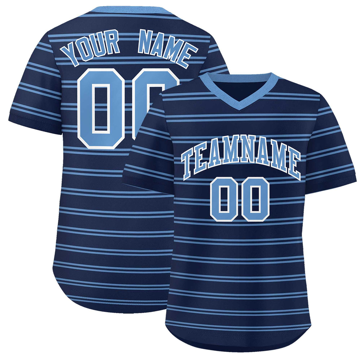 Custom Navy Light Blue Personalized Horizontal Stripe Authentic Pullover Baseball Jersey | KXKSHOP